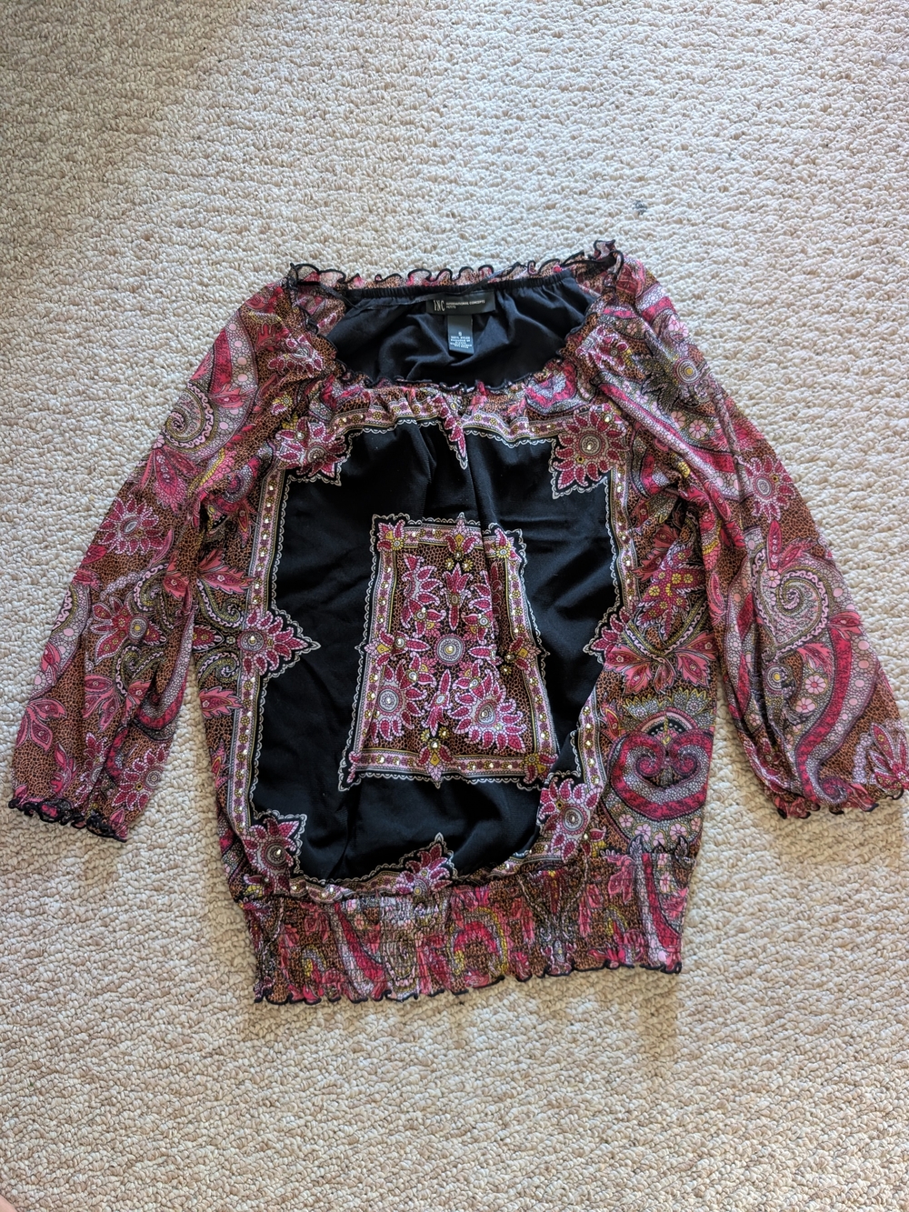 INC International Concepts Pink Paisley Off-Shoulder Blouse